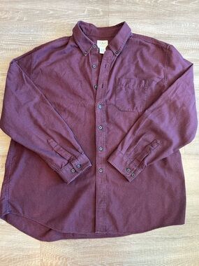 LL Bean Men’s XL Maroon Black Houndstooth Button Down Shirt Cotton Traditional